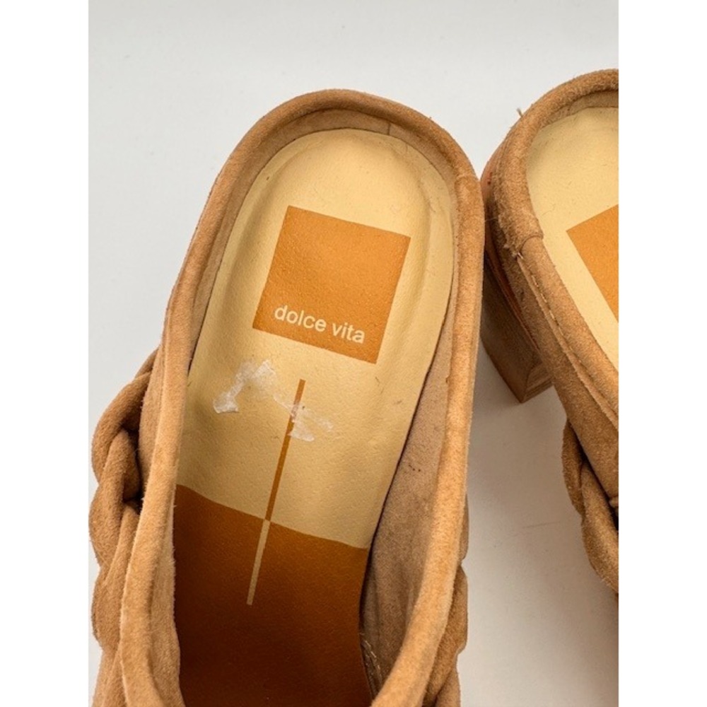 Dolce Vita Tan Suede Braided Block Heel Mules Pointed Toe Slip On Shoes Size 6.5 - Picture 10 of 13